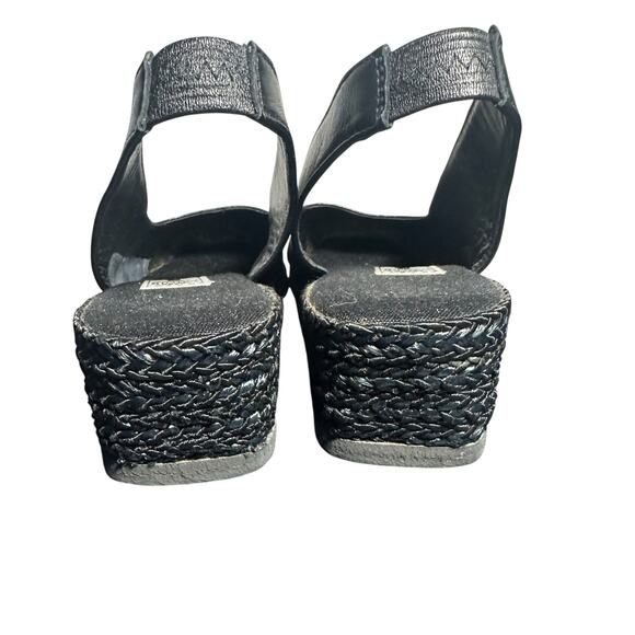 Andre Assous Black Leather Slingback Espadrille Wedge Sandals Size 8M - Picture 5 of 11